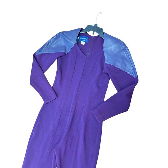Vintage Robert Elliot Purple Jumpsuit With Blue Leather Accents Medium - Picture 2 of 5